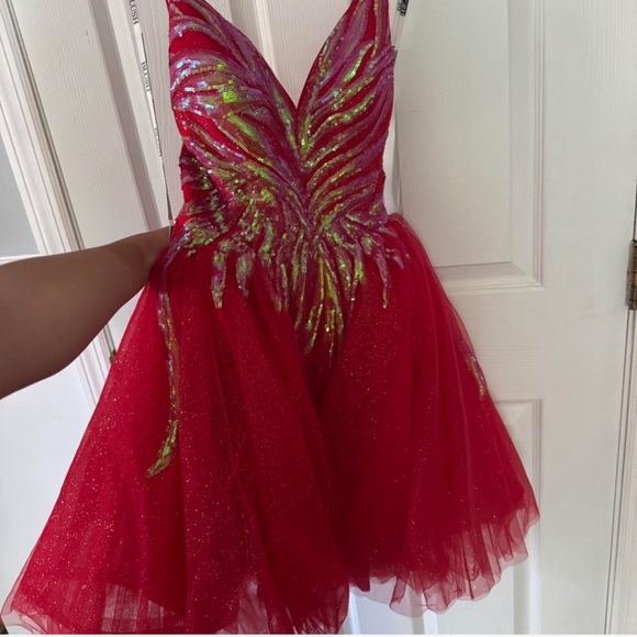 Blush Red and Gold Sequin Prom Dress - Picture 1 of 6